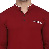 Stylish Maroon Cotton Blend Long Sleeves Solid T-Shirt For Men-thumb4