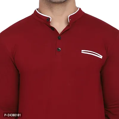 Stylish Maroon Cotton Blend Long Sleeves Solid T-Shirt For Men-thumb5