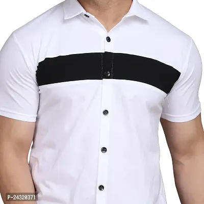 Stylish White Cotton Blend Short Sleeves Regular Fit Casual Shirt For Men-thumb5