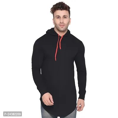 Stylish Black Cotton Blend Solid Long Sleeves Hoodies For Men