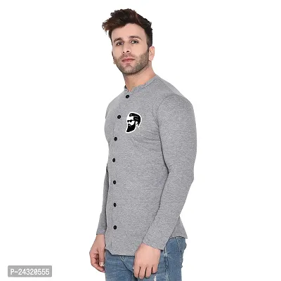 Stylish Silver Cotton Blend Long Sleeves Regular Fit Casual Shirt For Men-thumb3