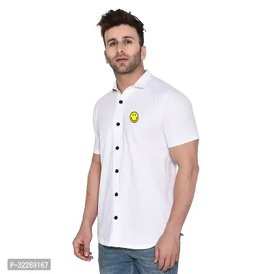 Stylish White Cotton Blend Solid Short Sleeves Shirt For Men-thumb3