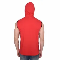 Stylish Red Cotton Blend Solid Sleeveless Hoodies For Men-thumb1