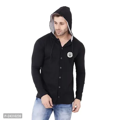 Trendy Black Cotton Blend Solid Hoodies For Men