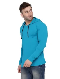 Stylish Turquoise Cotton Blend Solid Long Sleeves Hoodies For Men-thumb2