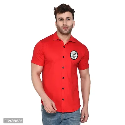 Stylish Red Cotton Blend Short Sleeves Regular Fit Casual Shirt For Men-thumb0