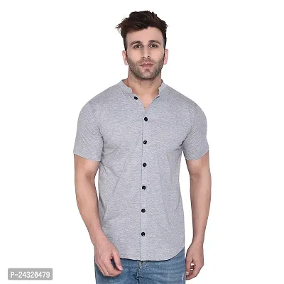 Stylish Silver Cotton Blend Short Sleeves Regular Fit Casual Shirt For Men