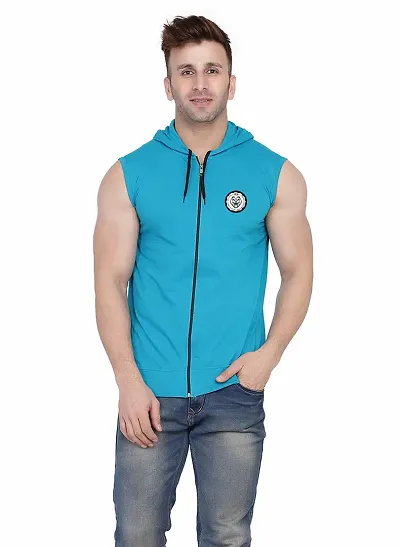 Trendy And Stylish Cotton Blend Solid Sleeveless Hoodies For Men