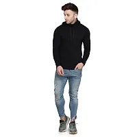 Stylish Black Cotton Blend Solid Long Sleeves Hoodies For Men-thumb3