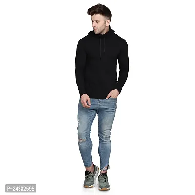 Stylish Black Cotton Blend Solid Long Sleeves Hoodies For Men-thumb4