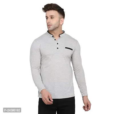 Stylish Silver Cotton Blend Long Sleeves Solid T-Shirt For Men-thumb0