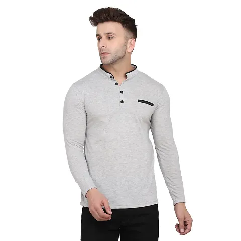 Stylish Blend Long Sleeves Solid T-Shirt For Men