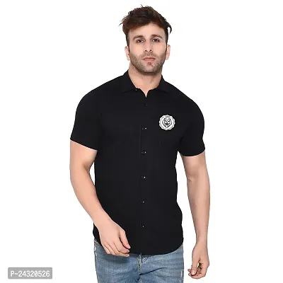 Stylish Black Cotton Blend Short Sleeves Regular Fit Casual Shirt For Men