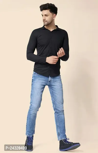 Stylish Black Cotton Blend Long Sleeves Regular Fit Casual Shirt For Men-thumb4