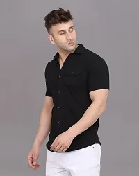 Stylish Black Cotton Blend Solid Short Sleeves Shirt For Men-thumb2