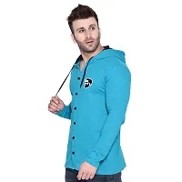 Trendy Turquoise Cotton Blend Solid Hoodies For Men-thumb2