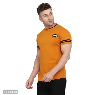 Stylish Golden Cotton Blend Short Sleeves Solid T-Shirt For Men-thumb3