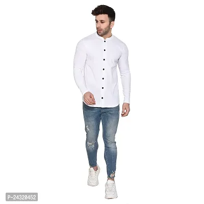 Stylish White Cotton Blend Long Sleeves Regular Fit Casual Shirt For Men-thumb5