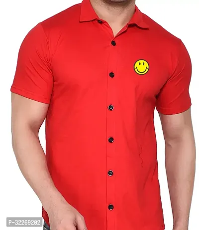 Stylish Red Cotton Blend Solid Short Sleeves Shirt For Men-thumb4