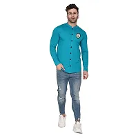 Stylish Turquoise Cotton Blend Long Sleeves Regular Fit Casual Shirt For Men-thumb3