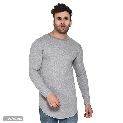 Stylish Silver Cotton Blend Long Sleeves Solid T-Shirt For Men