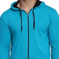 Stylish Turquoise Cotton Blend Solid Long Sleeves Hoodies For Men-thumb4