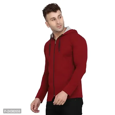 Stylish Maroon Cotton Blend Solid Long Sleeves Hoodies For Men-thumb3