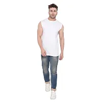 Stylish White Cotton Blend Sleeveless Solid T-Shirt For Men-thumb4