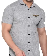 Stylish Silver Cotton Blend Solid Short Sleeves Shirt For Men-thumb3