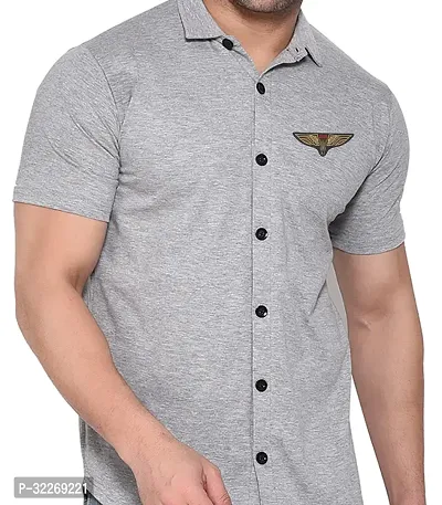 Stylish Silver Cotton Blend Solid Short Sleeves Shirt For Men-thumb4