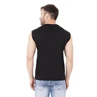 Stylish Black Cotton Blend Sleeveless Solid T-Shirt For Men-thumb1