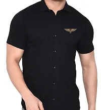 Stylish Black Cotton Blend Solid Short Sleeves Shirt For Men-thumb3