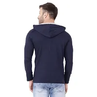 Trendy Navy Blue Cotton Blend Solid Hoodies For Men-thumb1