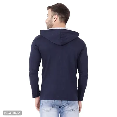 Trendy Navy Blue Cotton Blend Solid Hoodies For Men-thumb2