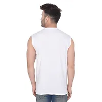 Stylish White Cotton Blend Sleeveless Solid T-Shirt For Men-thumb1