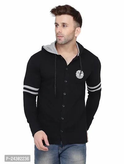 Stylish Black Cotton Blend Solid Long Sleeves Hoodies For Men