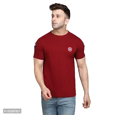 Stylish Maroon Cotton Blend Short Sleeves Solid T-Shirt For Men-thumb0