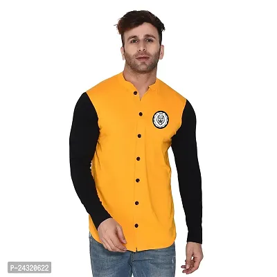 Stylish Yellow Cotton Blend Long Sleeves Regular Fit Casual Shirt For Men-thumb0