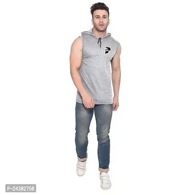 Stylish Silver Cotton Blend Solid Sleeveless Hoodies For Men-thumb4