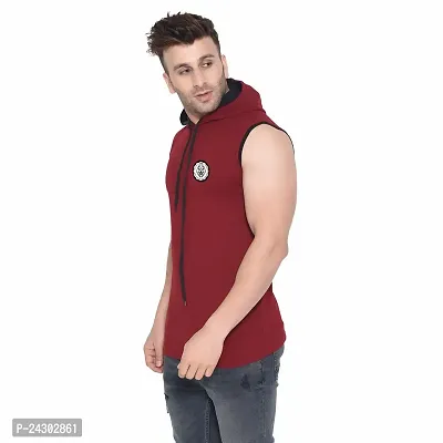 Stylish Multicoloured Cotton Blend Solid Sleeveless Hoodies For Men-thumb3