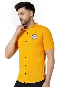 Stylish Yellow Cotton Blend Short Sleeves Regular Fit Casual Shirt For Men-thumb2