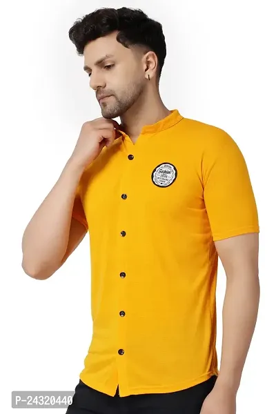 Stylish Yellow Cotton Blend Short Sleeves Regular Fit Casual Shirt For Men-thumb3