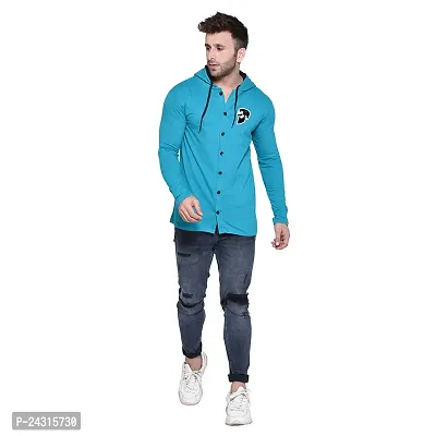 Trendy Turquoise Cotton Blend Solid Hoodies For Men-thumb4