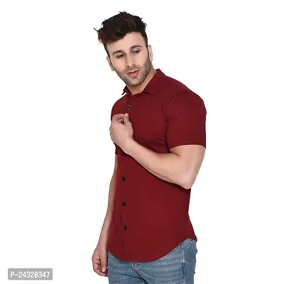 Stylish Maroon Cotton Blend Short Sleeves Regular Fit Casual Shirt For Men-thumb3