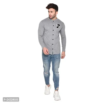 Stylish Silver Cotton Blend Long Sleeves Regular Fit Casual Shirt For Men-thumb4