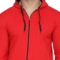 Stylish Red Cotton Blend Solid Long Sleeves Hoodies For Men-thumb4