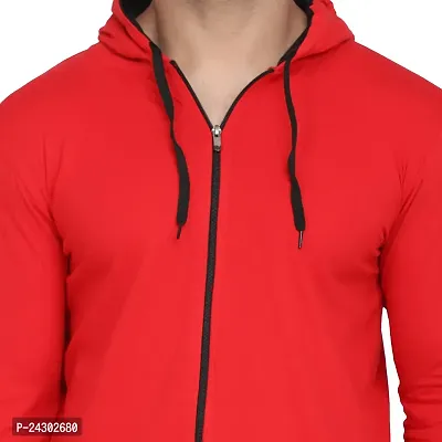 Stylish Red Cotton Blend Solid Long Sleeves Hoodies For Men-thumb5