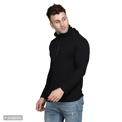 Stylish Black Cotton Blend Solid Long Sleeves Hoodies For Men-thumb3