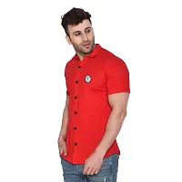 Stylish Red Cotton Blend Solid Short Sleeves Shirt For Men-thumb2