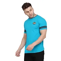 Stylish Turquoise Cotton Blend Short Sleeves Solid T-Shirt For Men-thumb2